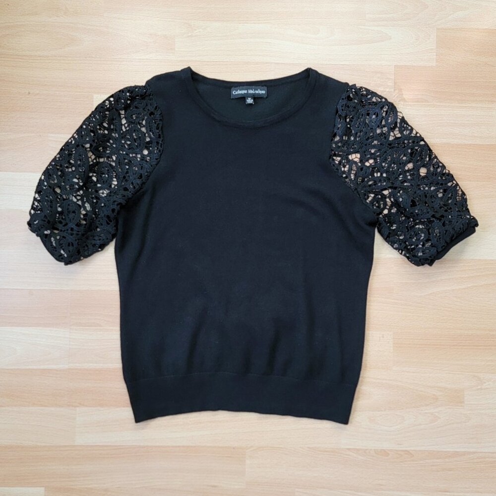 Catherine Malandrino Black Sweater with Lace Sleeves | Size: Medium